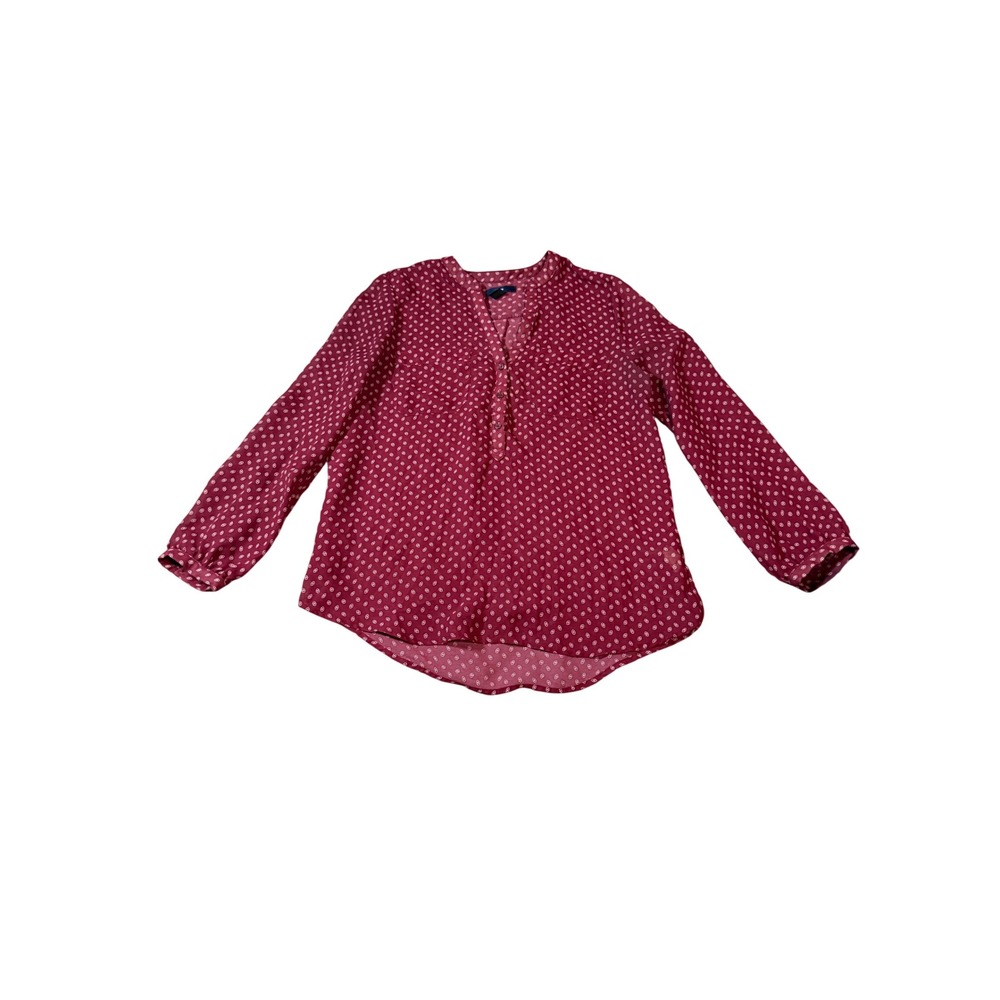 Gap‎ Size Small Maroon Red Blouse Long Sleeve Button Front V-Neck Flowy Print